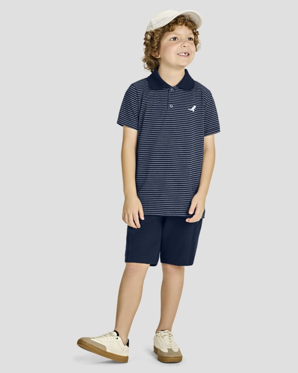 Camisa Polo Infantil Menino em Malha Listrada - ReiRex - Oxford