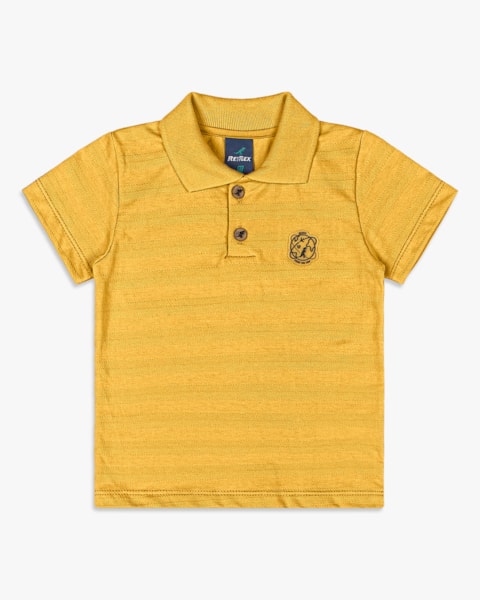 Camisa Polo Infantil Menino em Meia Malha Trabalhada - ReiRex - Mostarda