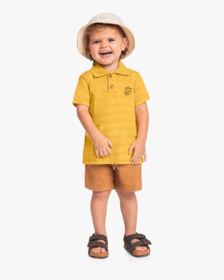 Camisa Polo Infantil Menino em Meia Malha Trabalhada - ReiRex - Mostarda