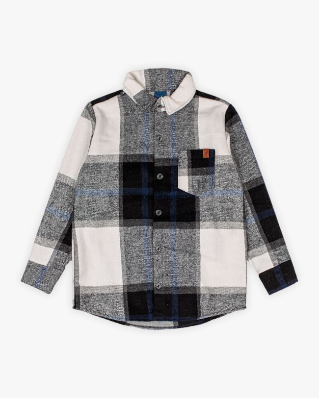 Camisa Xadrez Infantil Menino em Flanela com Manga Longa - ReiRex - Black-4414227b-265d-49b1-aafd-483e8a35a4be