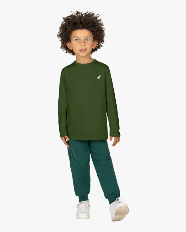 Camiseta Básica Infantil Menino com Manga Longa - ReiRex - Militar