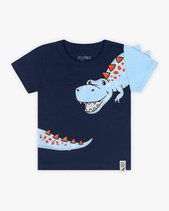 Camiseta Bebê com Estampa Dinossauro e Escamas - ReiRex - Oxford-21361d16-be94-4051-a753-49d12b8a8f26