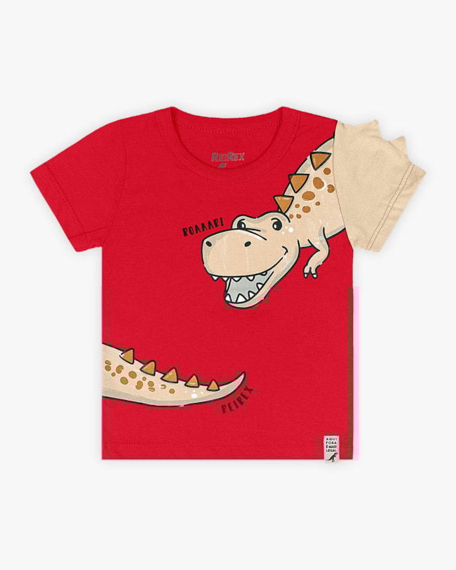 Camiseta Bebê com Estampa Dinossauro e Escamas - ReiRex - Tomato-5b35862b-c6e2-40fd-9b04-c088e573126d