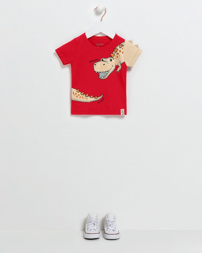 Camiseta Bebê com Estampa Dinossauro e Escamas - ReiRex - Tomato-e0491f74-e309-4e17-b615-97f6aa1da520