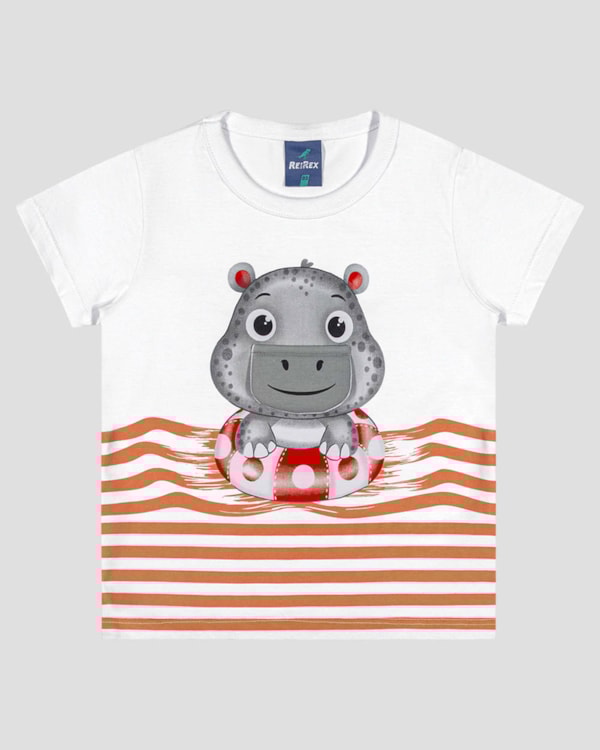 Camiseta Bebê Menino com Hipopótamo Interativo ReiRex Branco