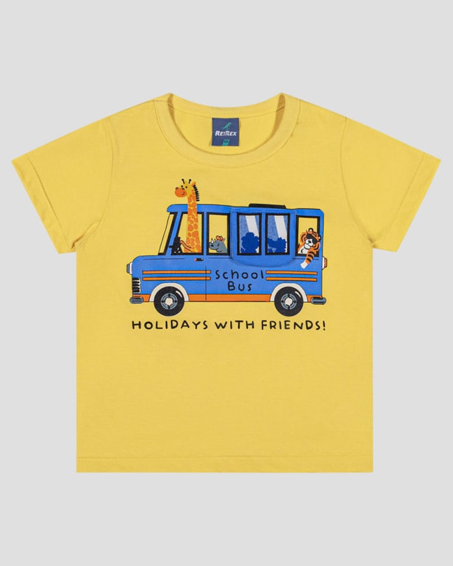 Camiseta Bebê Menino com Ônibus Interativo ReiRex Amarelo-81339676-ef04-4b9c-a0a8-b21ae7320656