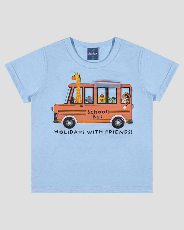 Camiseta Bebê Menino com Ônibus Interativo ReiRex Branco