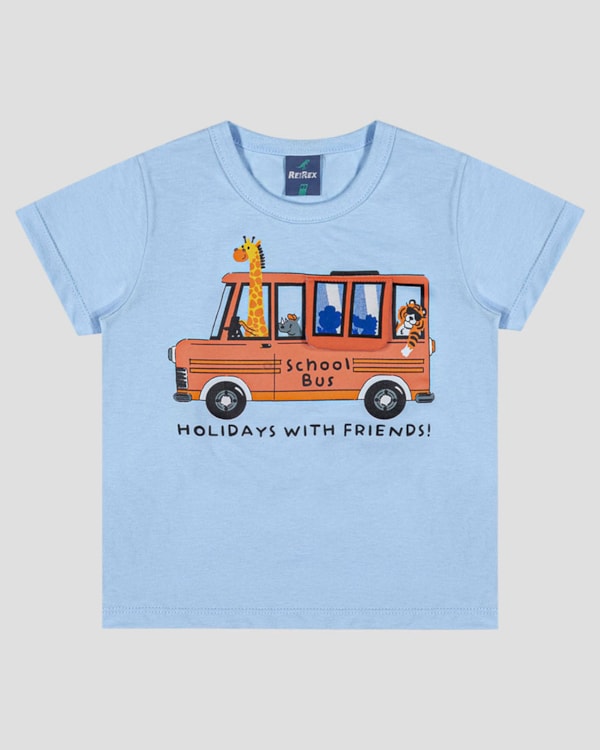 Camiseta Bebê Menino com Ônibus Interativo ReiRex Branco