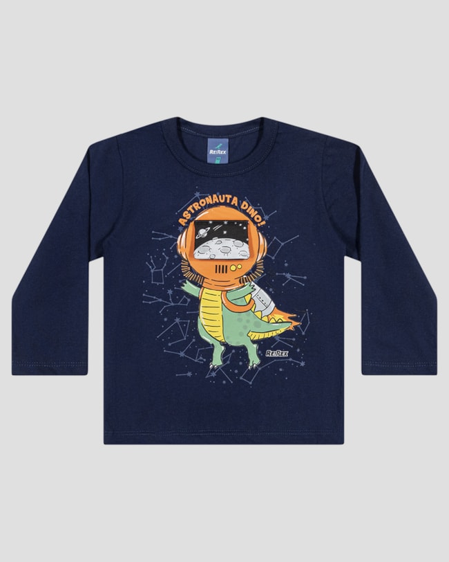 Camiseta Bebê Menino Manga Longa Dino Astronauta - ReiRex - Azul-a7c86992-b207-4a75-90c3-5a21fdfa67f9