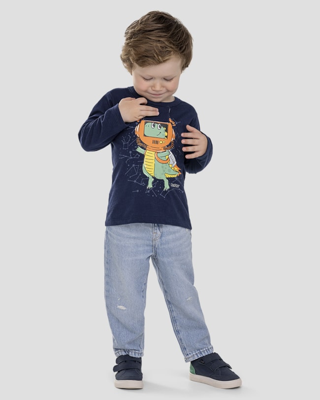 Camiseta Bebê Menino Manga Longa Dino Astronauta - ReiRex - Azul-c22db678-9e1c-4e55-96bc-6a435d1b9c69