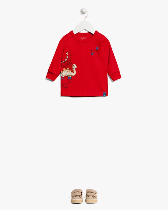 Camiseta Bebê Menino Manga Longa Estampa Dinossauro - ReiRex - Vermelho-a24c3c7d-0718-406c-8830-14faf499d4f3