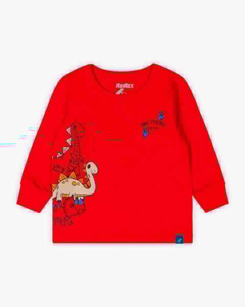 Camiseta Bebê Menino Manga Longa Estampa Dinossauro - ReiRex - Vermelho