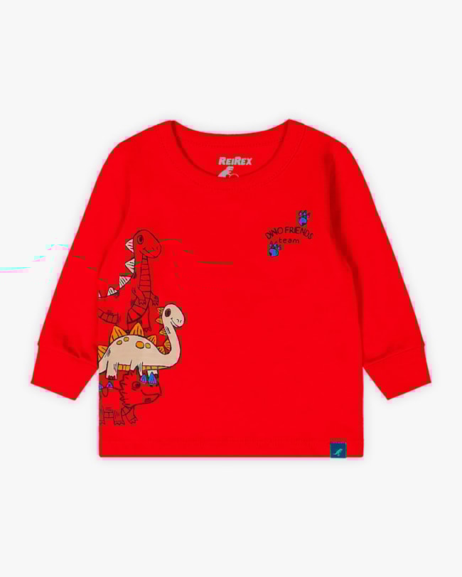 Camiseta Bebê Menino Manga Longa Estampa Dinossauro - ReiRex - Vermelho-3c169436-ff46-407e-b7c7-b7f3f1dbdd4a
