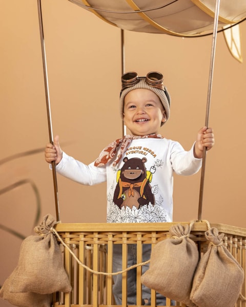 Camiseta Bebê Menino Manga Longa Estampa Urso - ReiRex - Branco