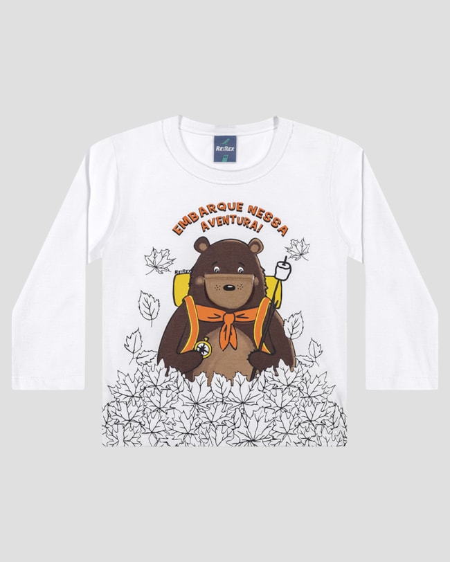 Camiseta Bebê Menino Manga Longa Estampa Urso - ReiRex - Branco-43781715-9152-4323-8d4b-6a83573face9