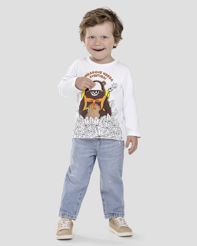 Camiseta Bebê Menino Manga Longa Estampa Urso - ReiRex - Branco-4a99cda2-b906-432a-93aa-aae0ca4c80d1