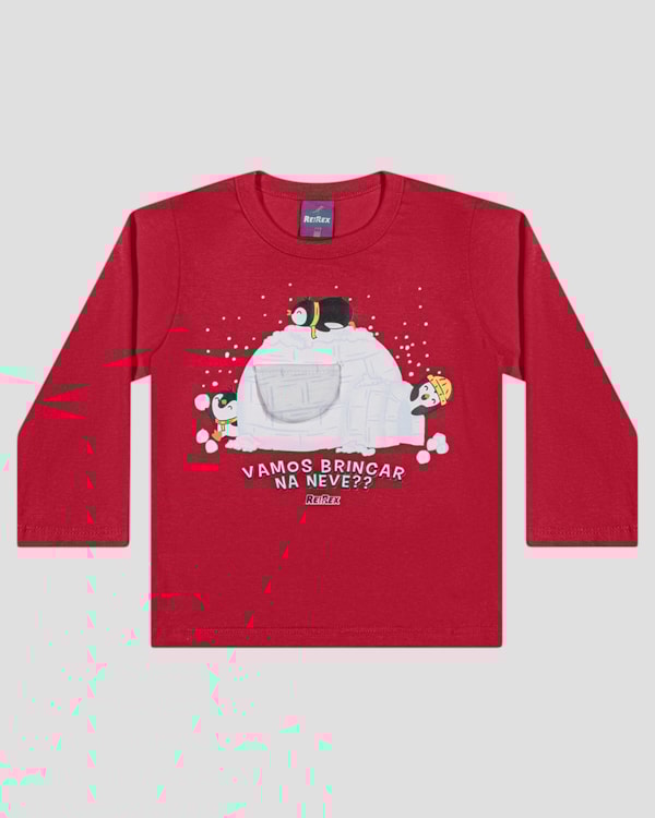 Camiseta Bebê Menino Manga Longa Interativa - ReiRex - Vermelho