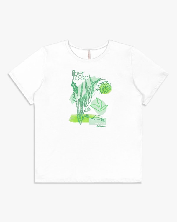 Camiseta Feminina com Estampa em Meia Malha - Cereja Rosa -Branco