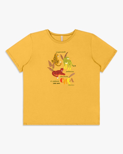 Camiseta Feminina com Estampa em Meia Malha - Mostarda