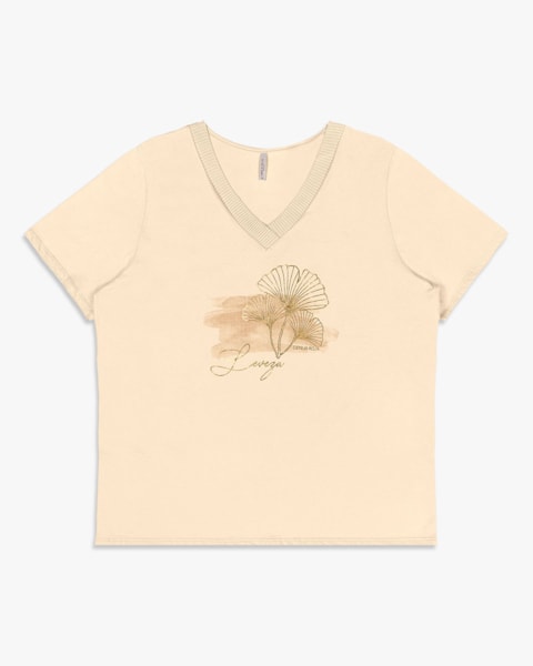 Camiseta Feminina Plus Size com Decote V Retilínea - Cereja Rosa - Tapioca