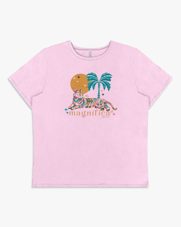 Camiseta Feminina Plus Size com Estampa - Cereja Rosa - Astral