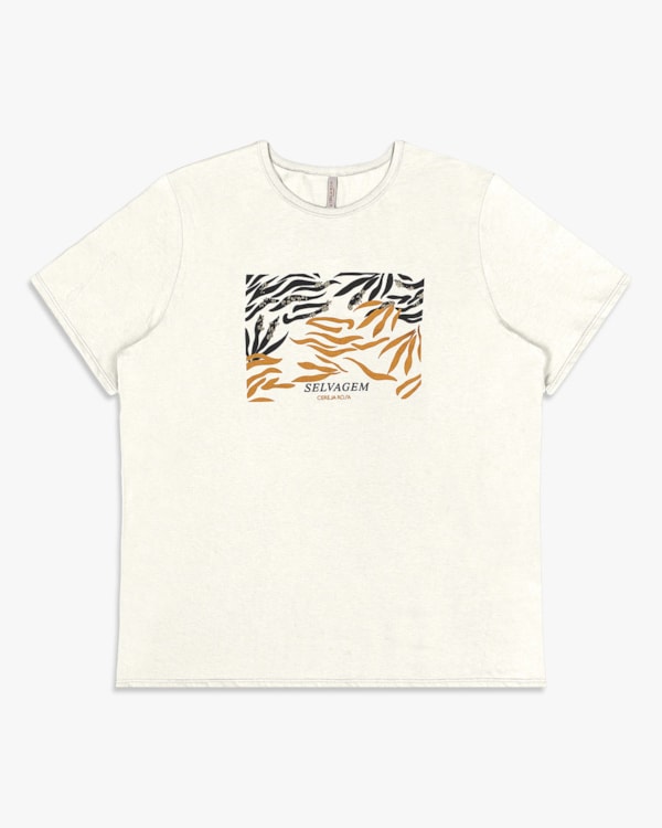 Camiseta Feminina Plus Size com Estampa Metalizada - Cereja Rosa - Natural