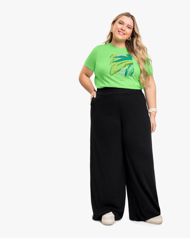 Camiseta Feminina Plus Size em Meia Malha - Cereja Rosa- Pistache-dc18fdbd-aaec-4b8a-9a48-1b24fbe21809