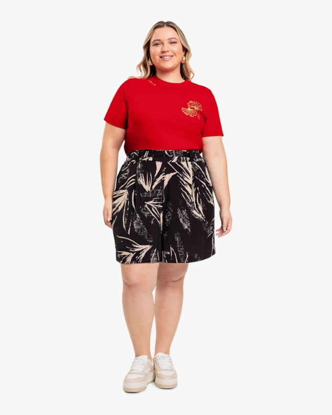 Camiseta Feminina Plus Size em Meia Malha com Estampa - Cereja Rosa -Tomato-13e626b5-ff71-49e8-8d5d-97ab2694ceca
