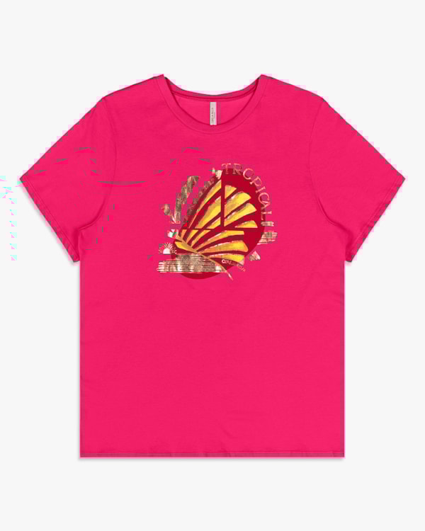 Camiseta Feminina Plus Size Estampa Tropical - Cereja Rosa - Cherry