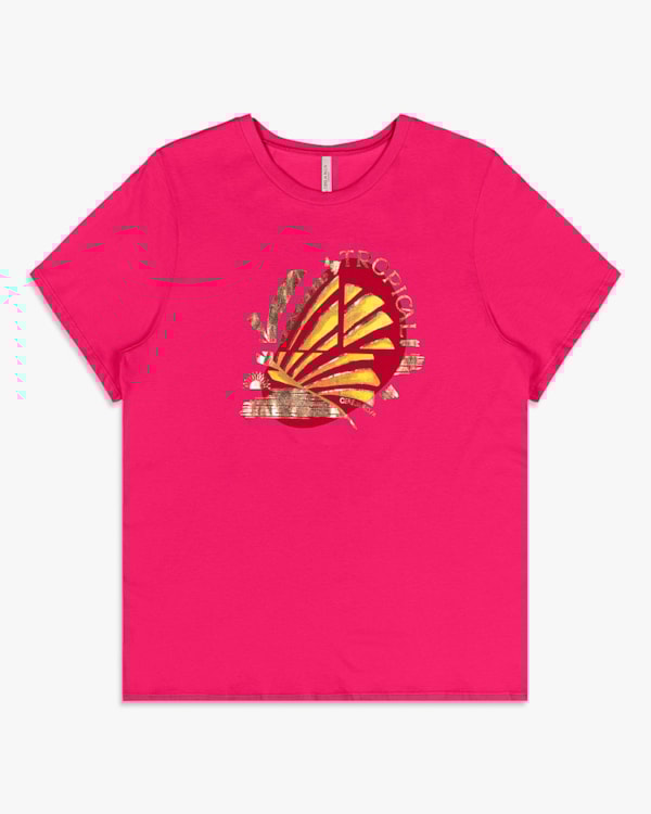 Camiseta Feminina Plus Size Estampa Tropical - Cereja Rosa - Cherry