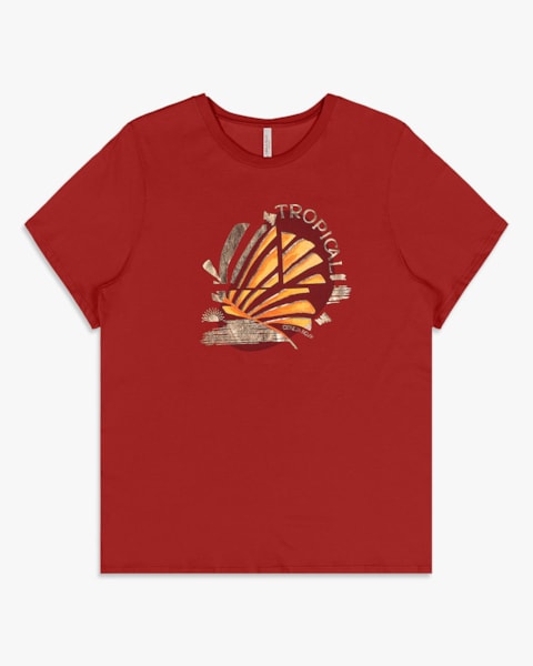 Camiseta Feminina Plus Size Estampa Tropical - Cereja Rosa - Sienna