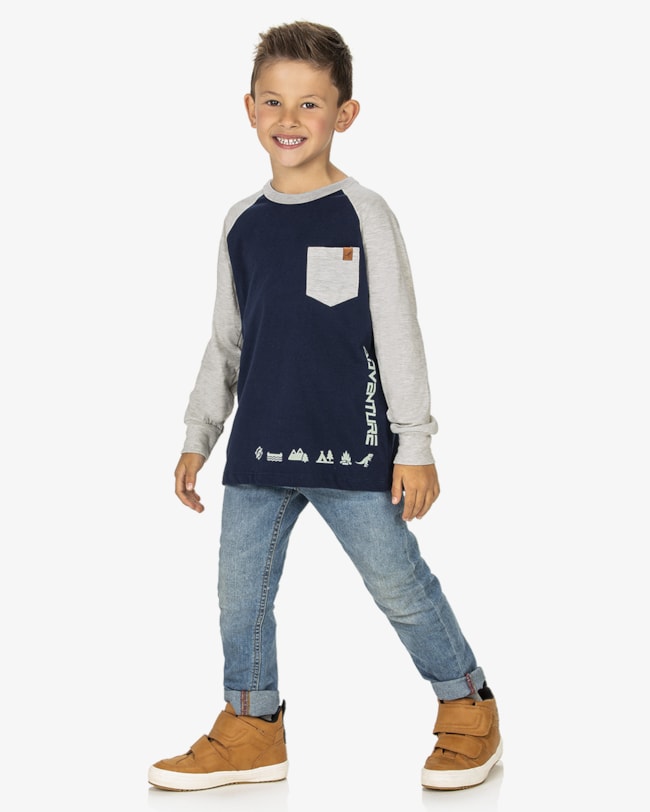 Camiseta Infantil em Meia Malha com Bolso ReiRex - Azul-680f9a6d-81d3-4927-9448-3ac73b210836