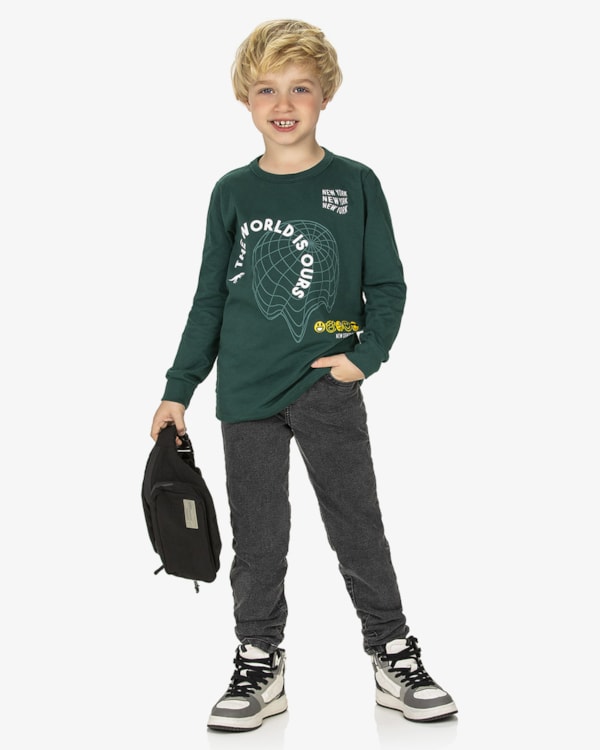 Camiseta Infantil em Meia Malha com Estampa ReiRex -Verde