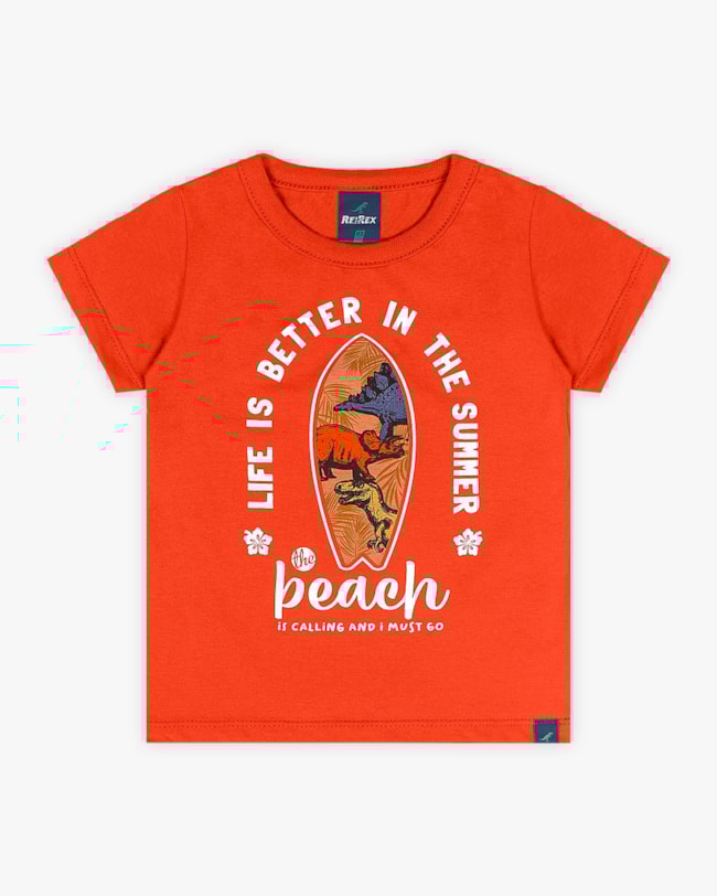 Camiseta Infantil em Meia Malha Estampa Dinossauro - ReiRex - Carrot-d83b3464-f124-497b-a65c-535ade9b56b3