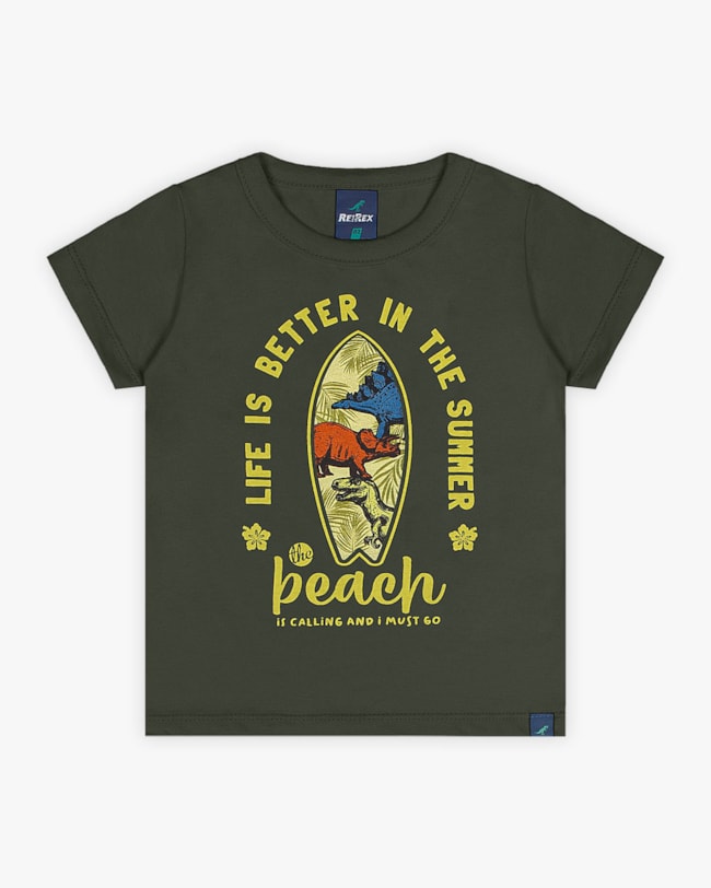 Camiseta Infantil em Meia Malha Estampa Dinossauro - ReiRex - Verde-cd8761af-403c-4ebf-9095-28fcc5d55309