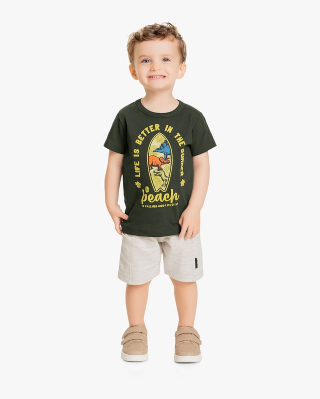 Camiseta Infantil em Meia Malha Estampa Dinossauro - ReiRex - Verde-c4caf0ff-9ff5-4388-999a-4ce764b151cb