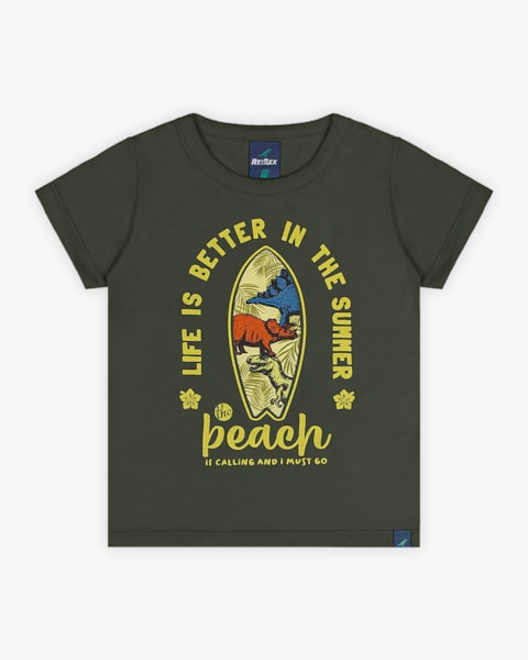Camiseta Infantil em Meia Malha Estampa Dinossauro - ReiRex - Verde
