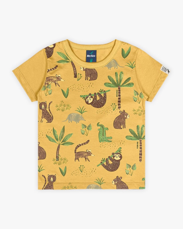 Camiseta Infantil Estampada em Meia Malha - ReiRex - Mostarda