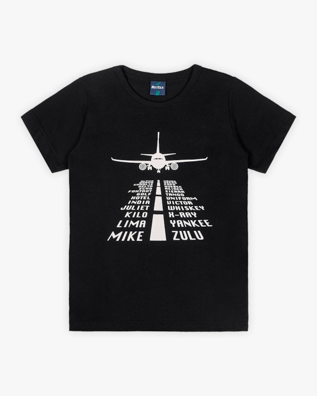 Camiseta Infantil Manga Curta Estampa Decolagem - ReiRex - Preto-a5d67f93-b608-412c-b616-09b55dd01650