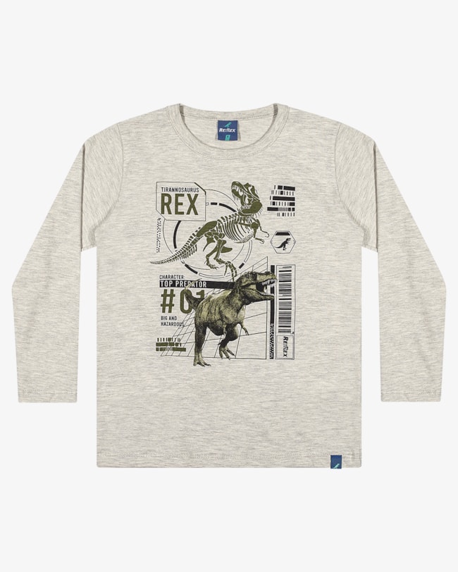 Camiseta Infantil Manga Longa Estampa Dinossauro ReiRex- Mescla-d32d7255-75b4-4a50-a4cc-85537b33a5be