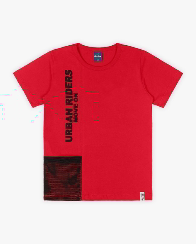 Camiseta Infantil Masculina com Bolso Tela - ReiRex - Tomato-a5787961-b6d3-4143-bc0d-801b97eb2bcc