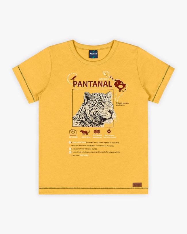 Camiseta Infantil Masculina Estampa Pantanal - ReiRex - Mostarda-8603b3fa-2c8b-4a73-a419-1f2cd723222d