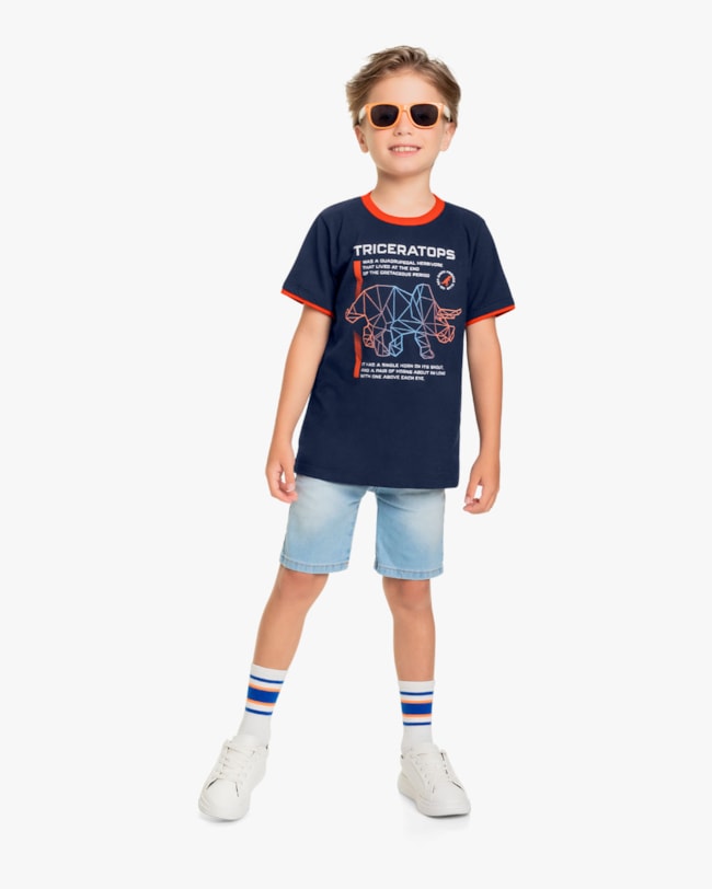 Camiseta Infantil Masculina Estampa Triceratops - ReiRex - Oxford-27b5181b-8f64-45fb-9c92-64996b4a3fb1
