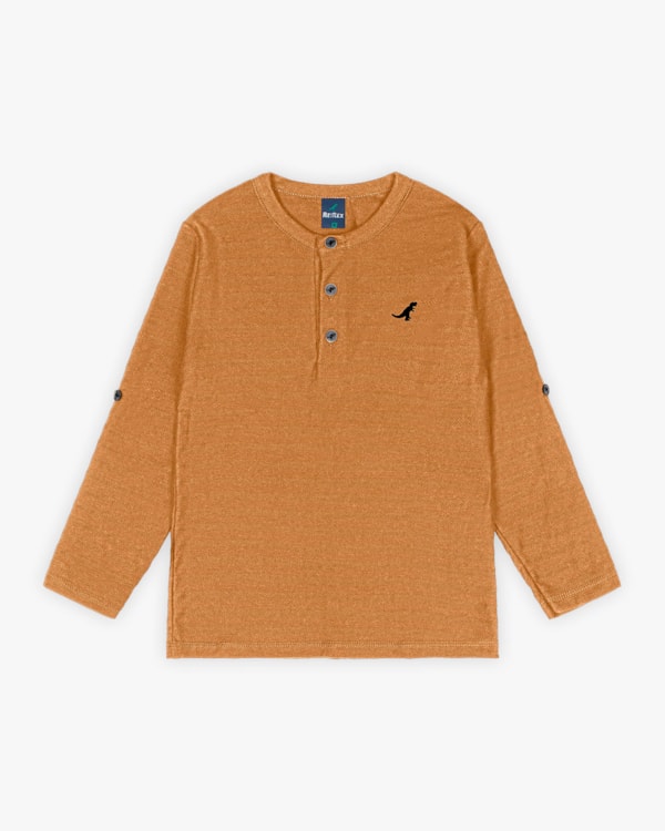 Camiseta Infantil Masculina Manga Longa com Botões - ReiRex - Gengibre