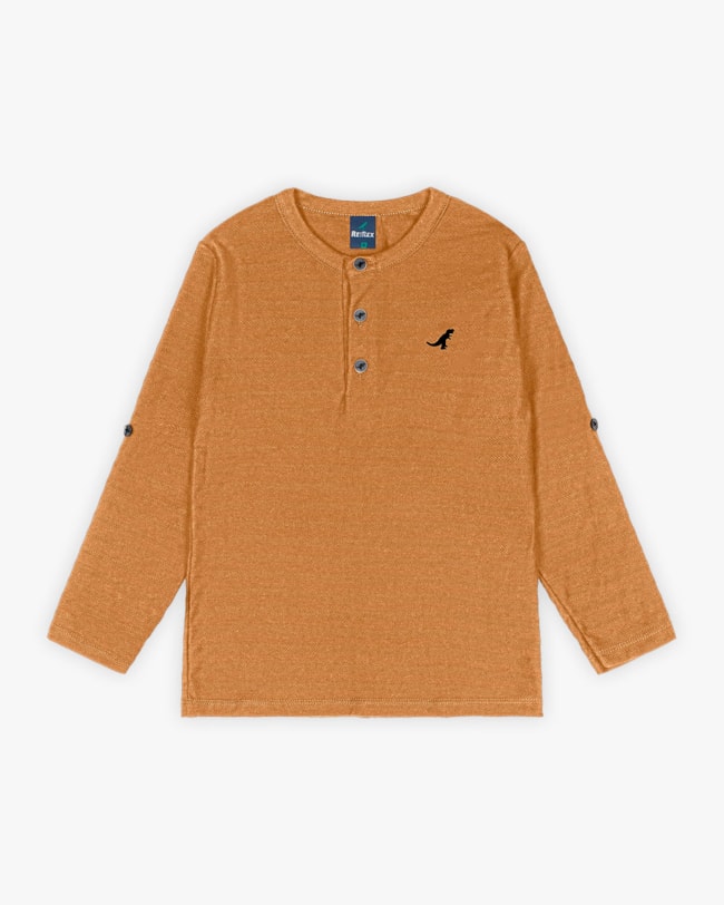 Camiseta Infantil Masculina Manga Longa com Botões - ReiRex - Gengibre-52e846fa-29cb-483f-a6f8-d9b9a41ad2f4