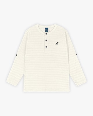 Camiseta Infantil Masculina Manga Longa com Botões - ReiRex - Natural-10