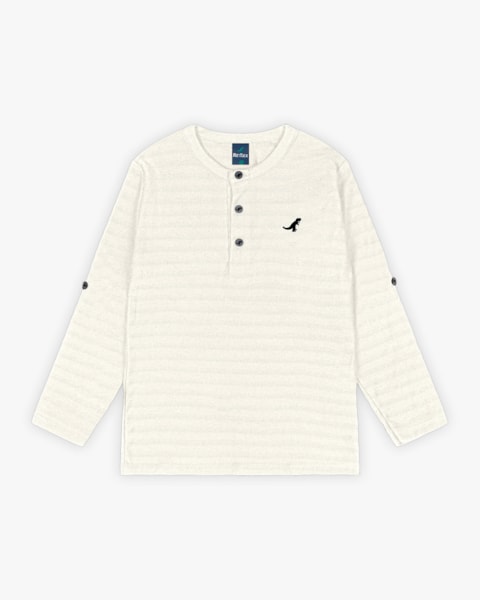 Camiseta Infantil Masculina Manga Longa com Botões - ReiRex - Natural