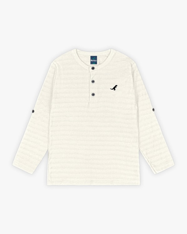 Camiseta Infantil Masculina Manga Longa com Botões - ReiRex - Natural