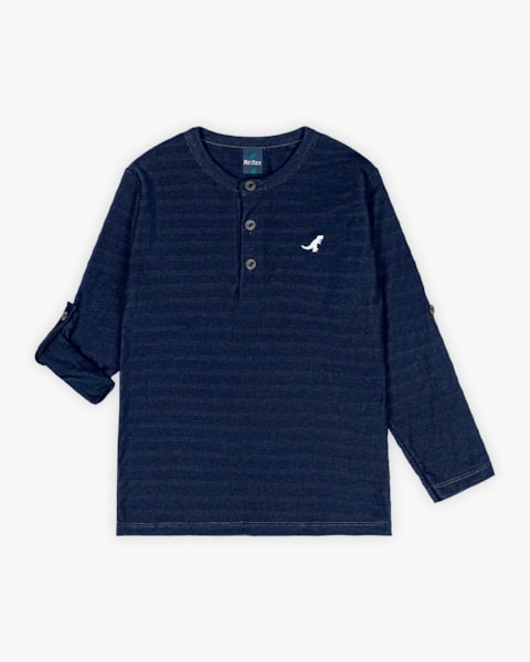Camiseta Infantil Masculina Manga Longa com Botões - ReiRex - Oxford