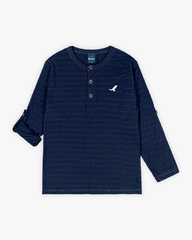 Camiseta Infantil Masculina Manga Longa com Botões - ReiRex - Oxford-af049955-00aa-4bf9-b41b-4105ba2ac965